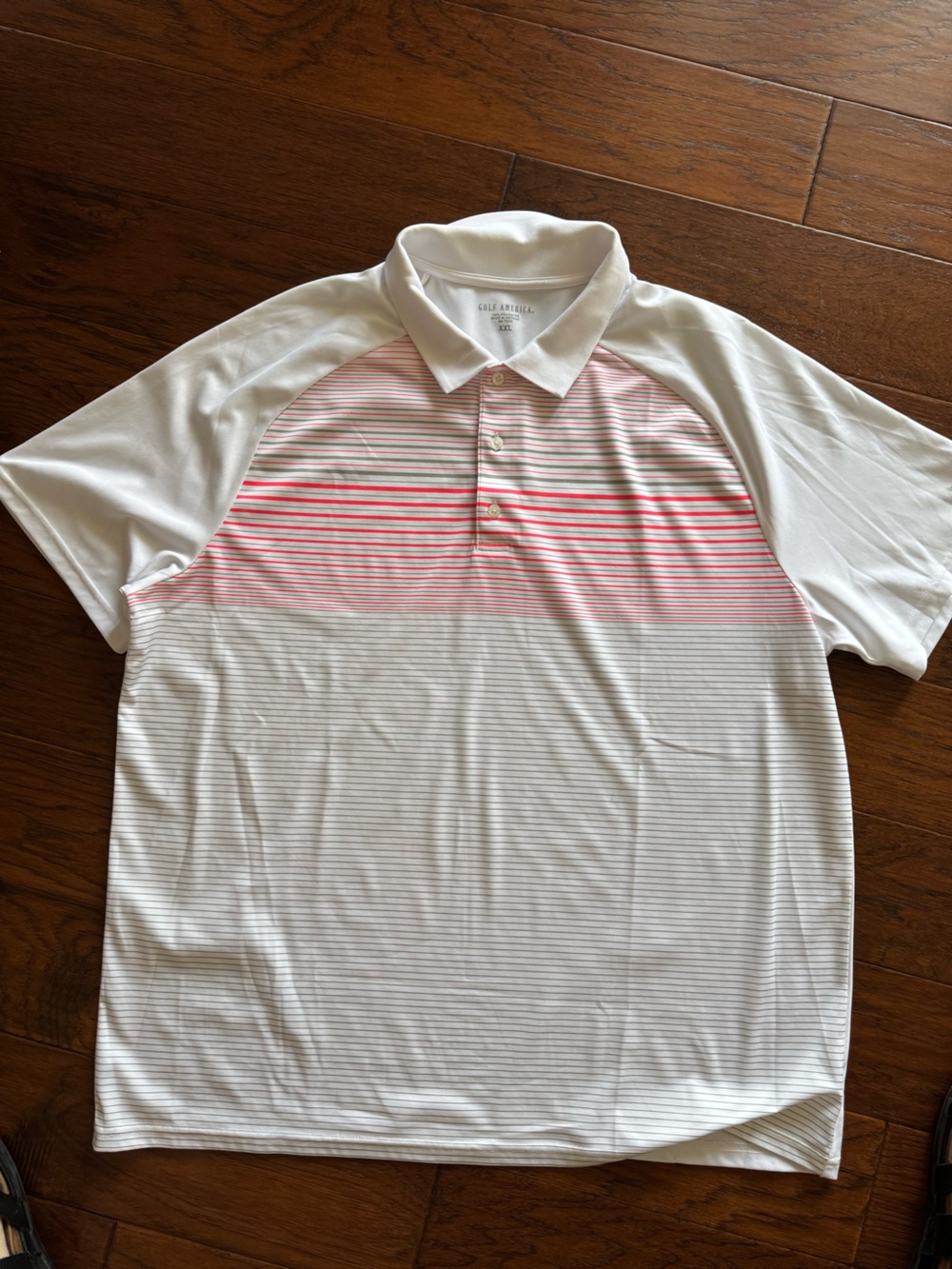 Golf America Men's White Polo with Pink Gradient Stripes